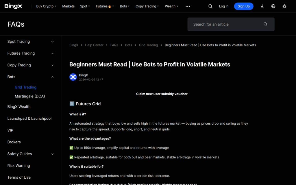 Официальный гайд BingX по торговым ботам Futures Grid, Spot Grid и Martingale DCA