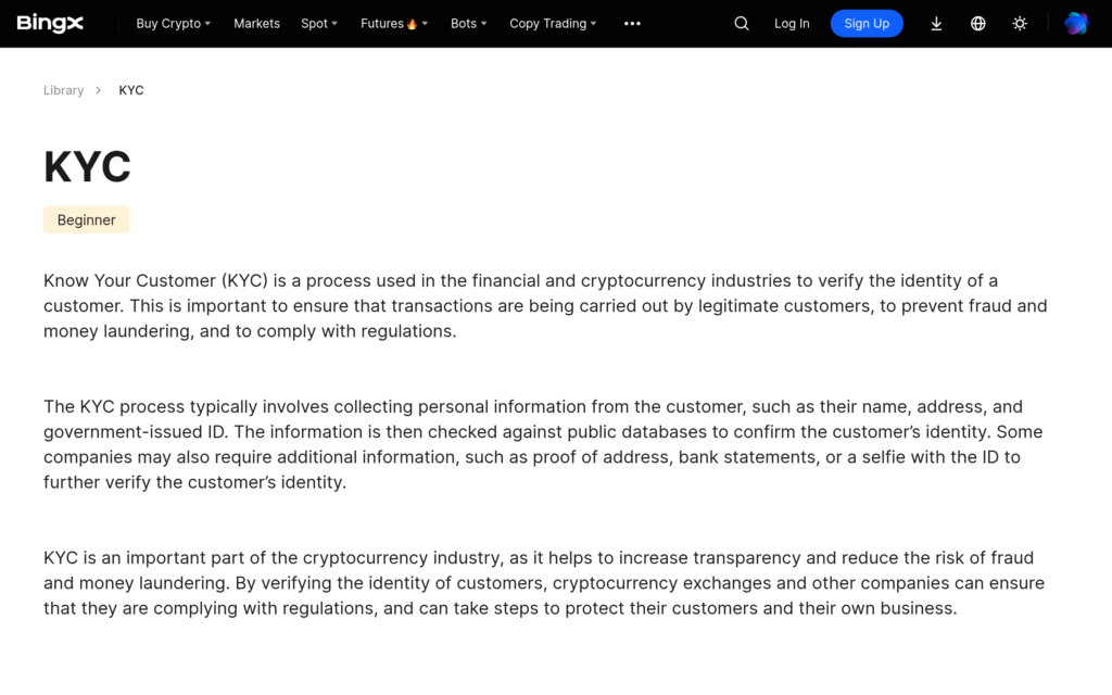 Страница KYC в BingX Wiki: процесс верификации личности