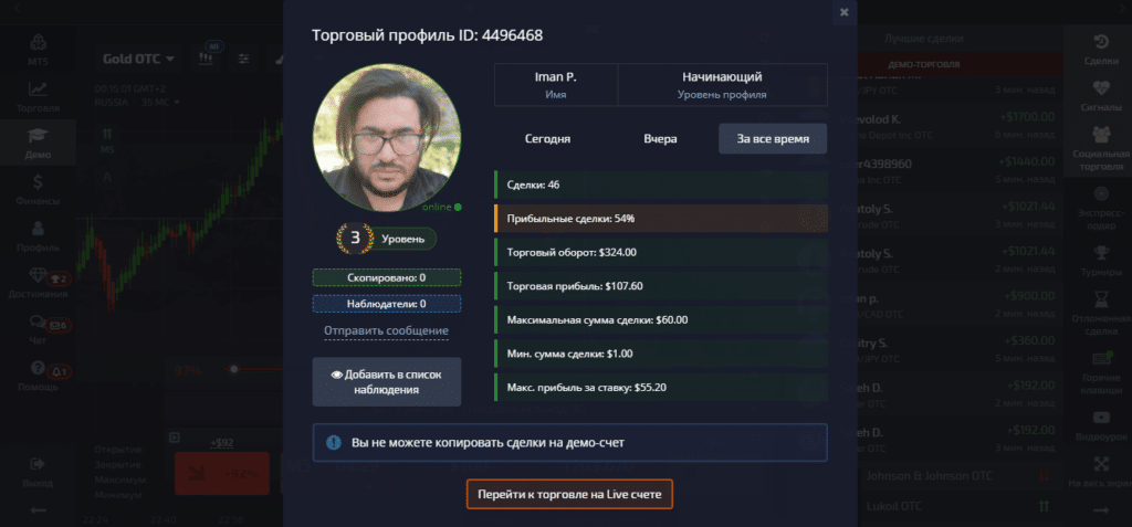 Социальные трейдинг в Покет Опшен
