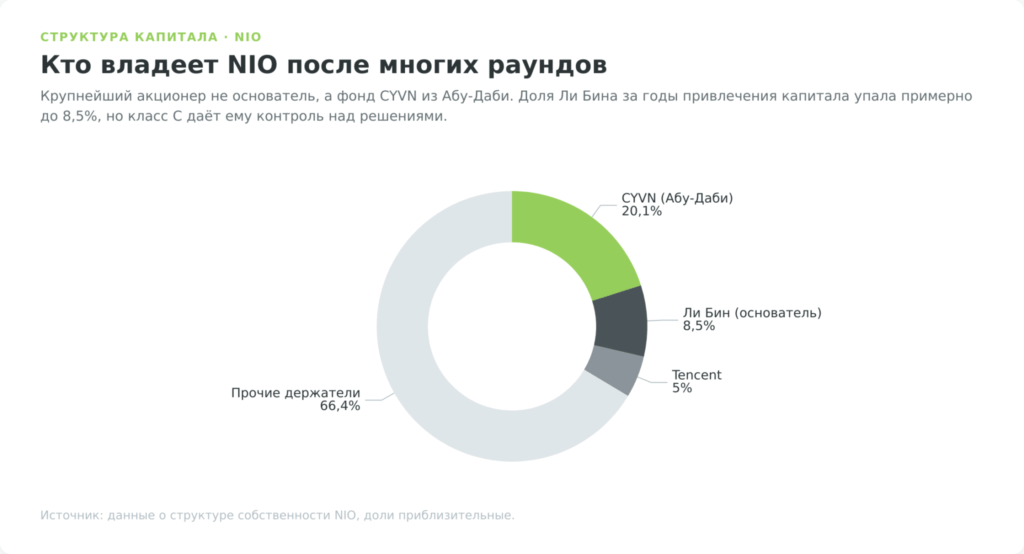Кольцевая диаграмма структуры собственности акций NIO