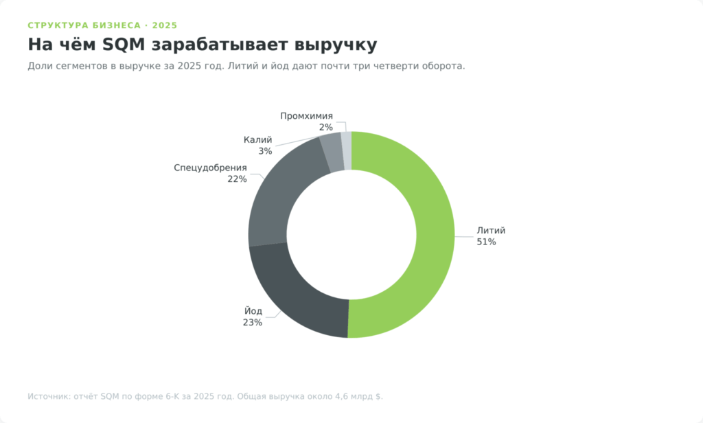 Структура выручки SQM по сегментам за 2025 год — диаграмма
