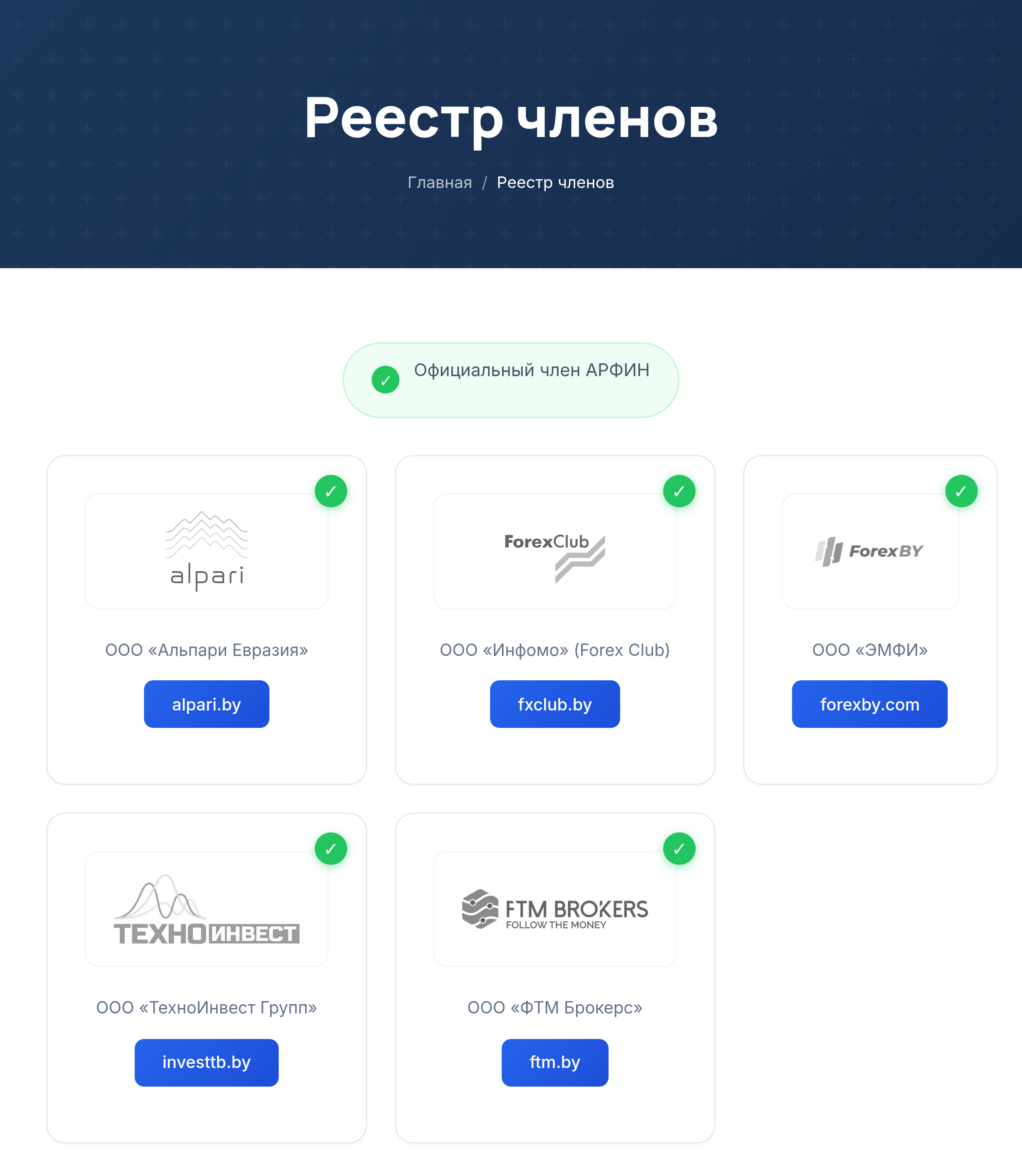 Реестр членов АРФИН на 16 сентября 2026 года