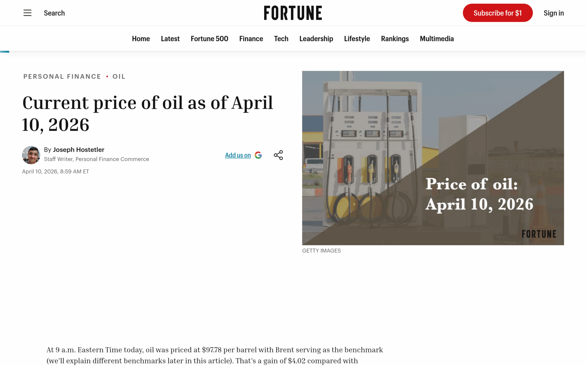 Fortune — цена нефти 10 апреля 2026