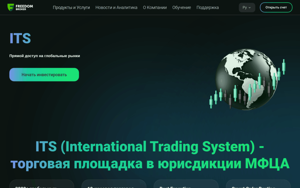 Публичная страница Freedom Broker с торговой площадкой ITS и прямым доступом к глобальным рынкам