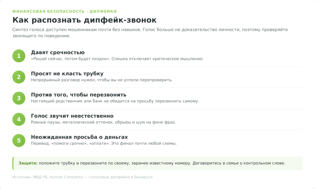Признаки мошеннического дипфейк-звонка — финансовая безопасность в Беларуси
