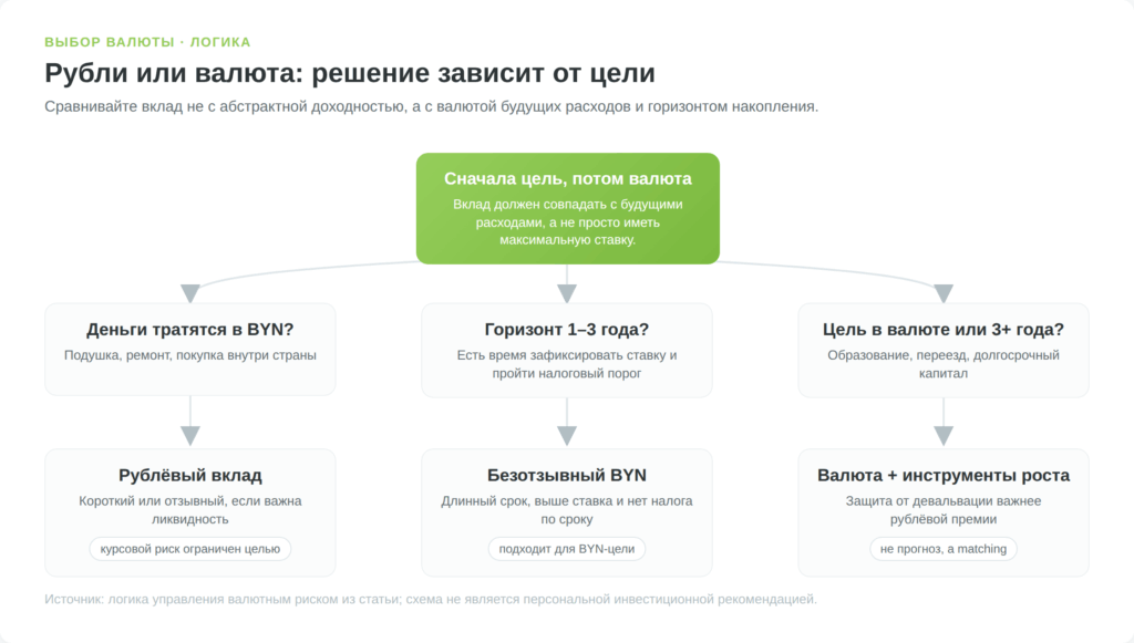 Схема выбора между вкладом в белорусских рублях и валютным вкладом