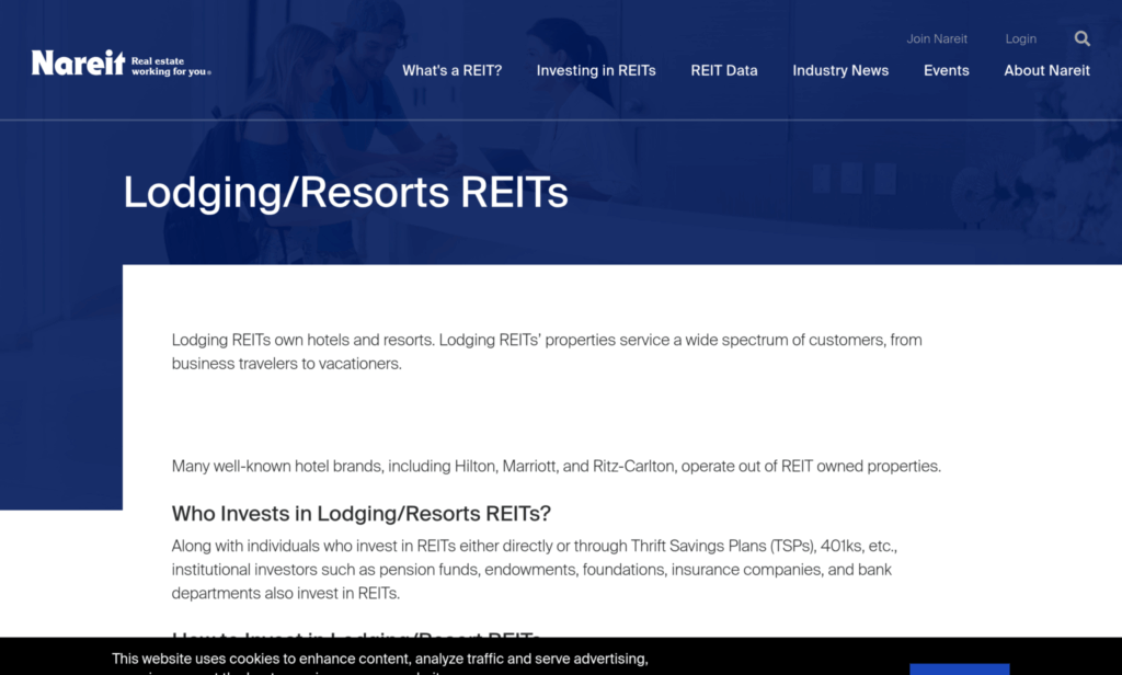 Сектор Lodging/Resorts REITs на сайте Nareit