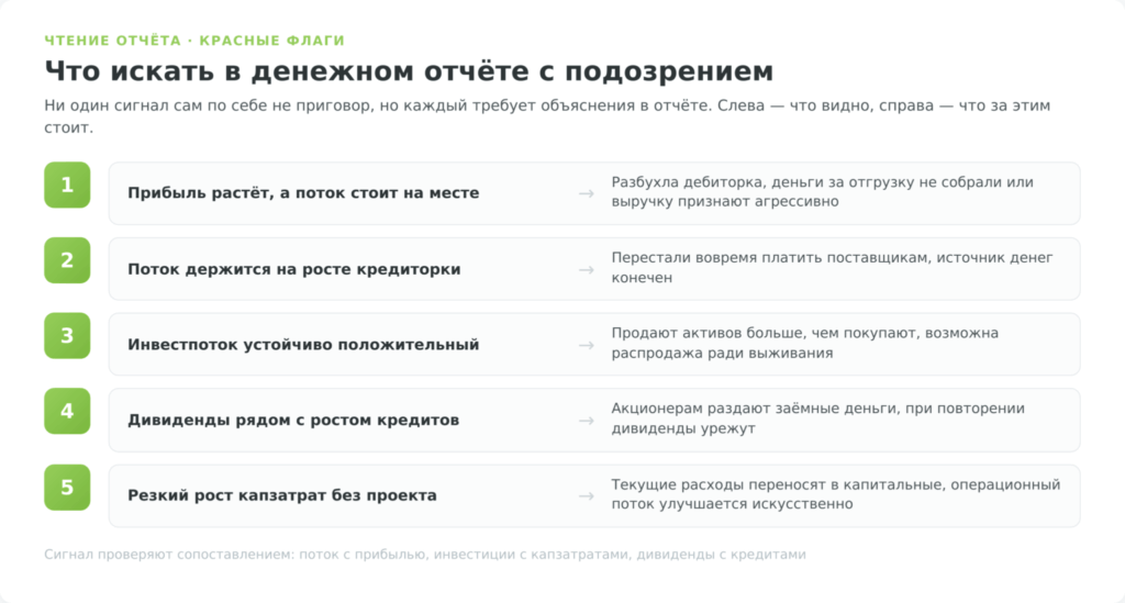 Пять красных флагов в отчёте о движении денежных средств и что за каждым из них стоит