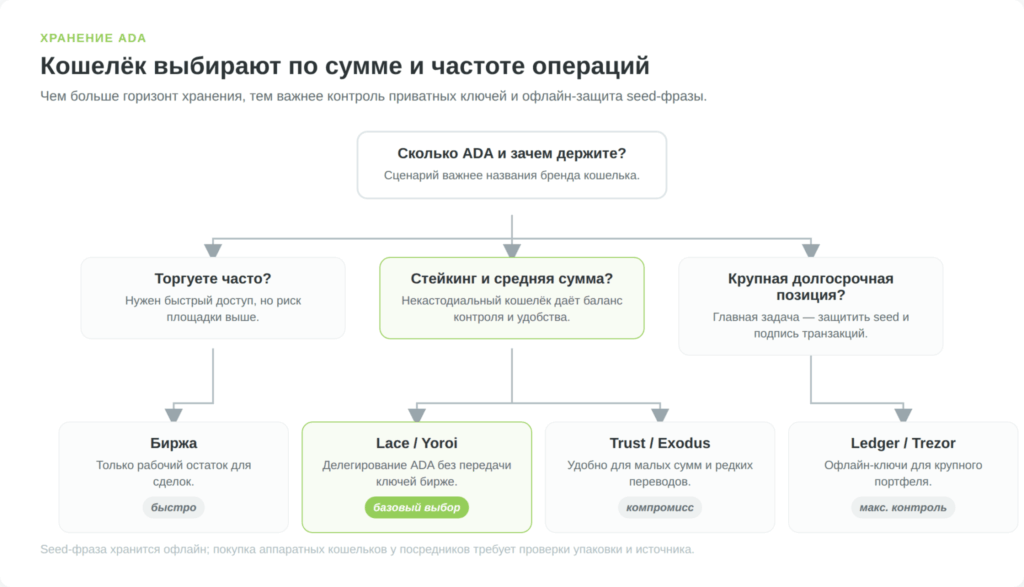 Дерево выбора кошелька для хранения ADA