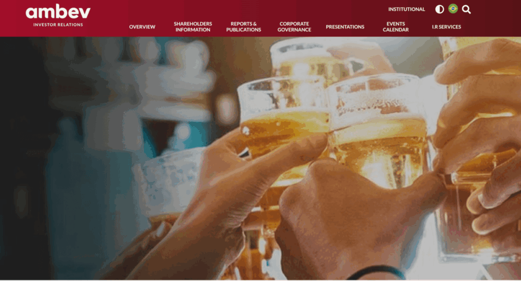 Официальная главная страница Ambev Investor Relations