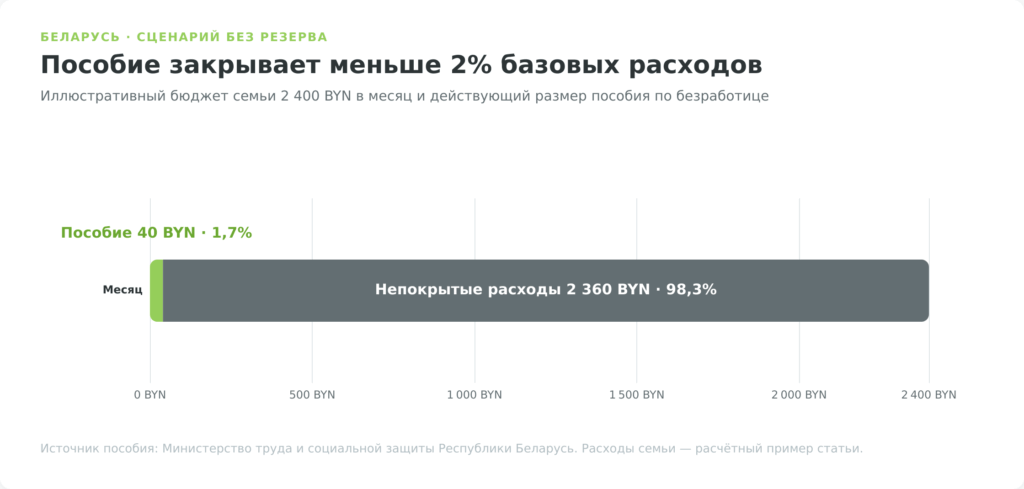 Пособие по безработице 40 BYN покрывает 1,7 процента семейных расходов 2400 BYN